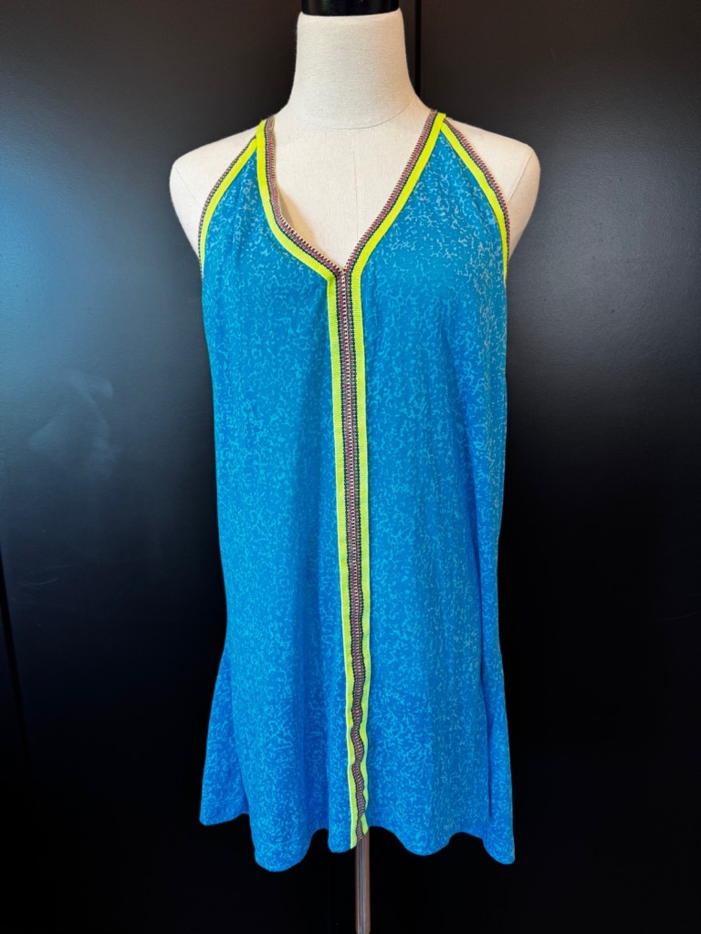Pitusa Mini Sundress/Coverup Blue burnout w/ Yellow Piping One Size. Like New